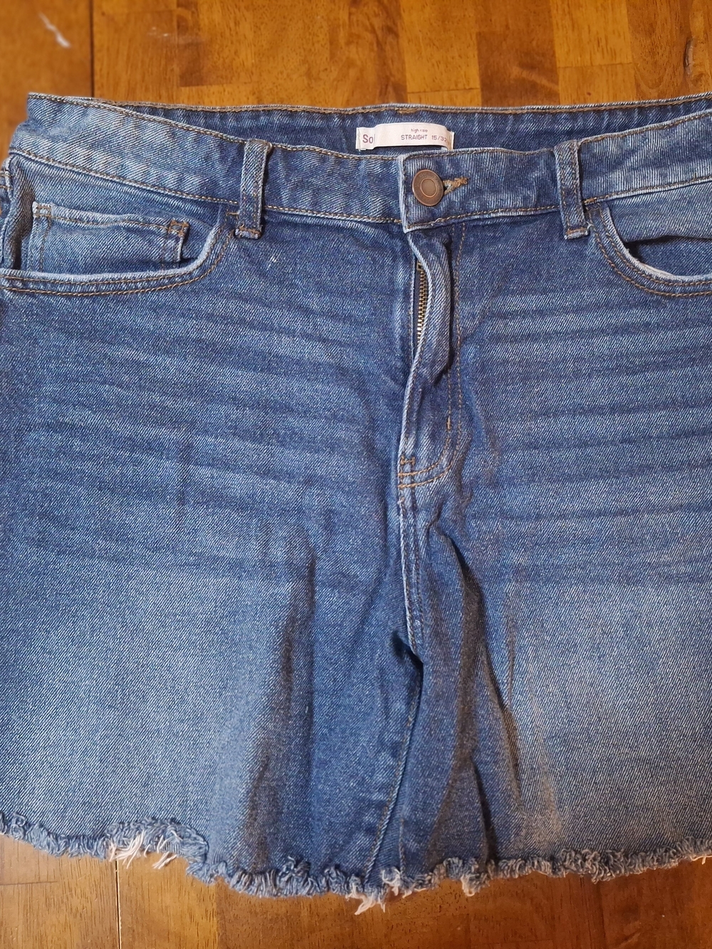 Soprano Mid Wash Denim Jean Skirt with Frayed Hem